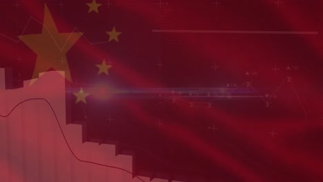 Animation-of-data-processing-over-flag-of-china