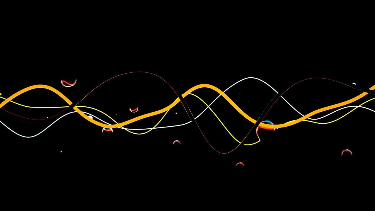 다채로운 파동과 구들은 검은 공간에 있습니다.