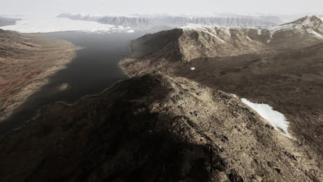 Aerial-view-of-fjord-in-cold-winter-weather