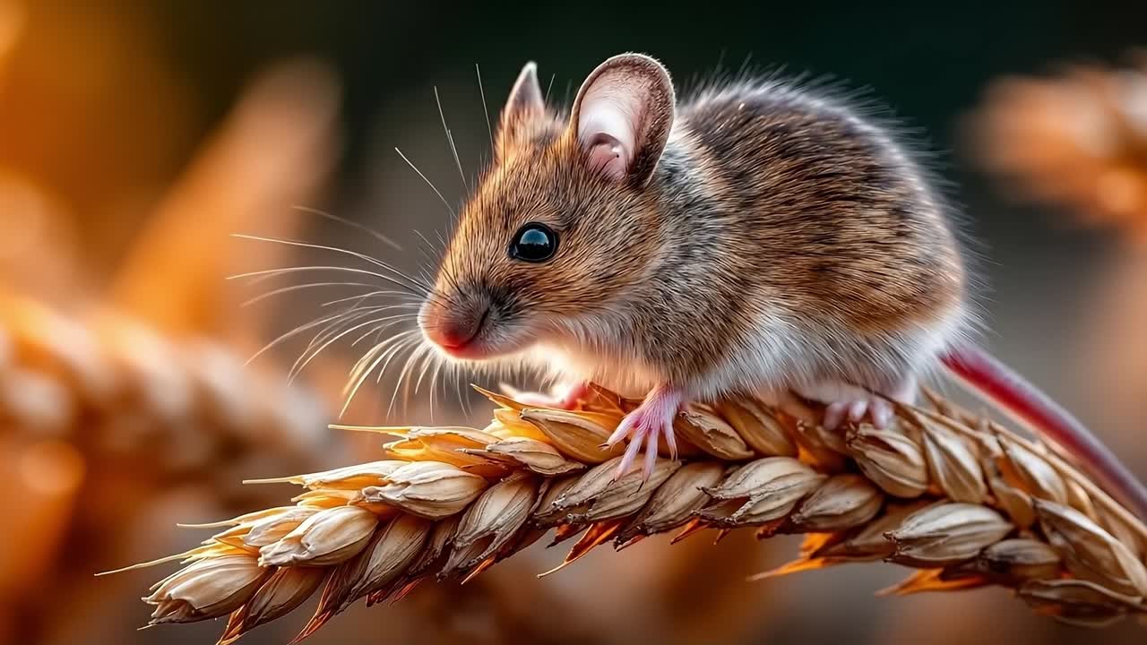 Un topo seduto su una spiga di grano
