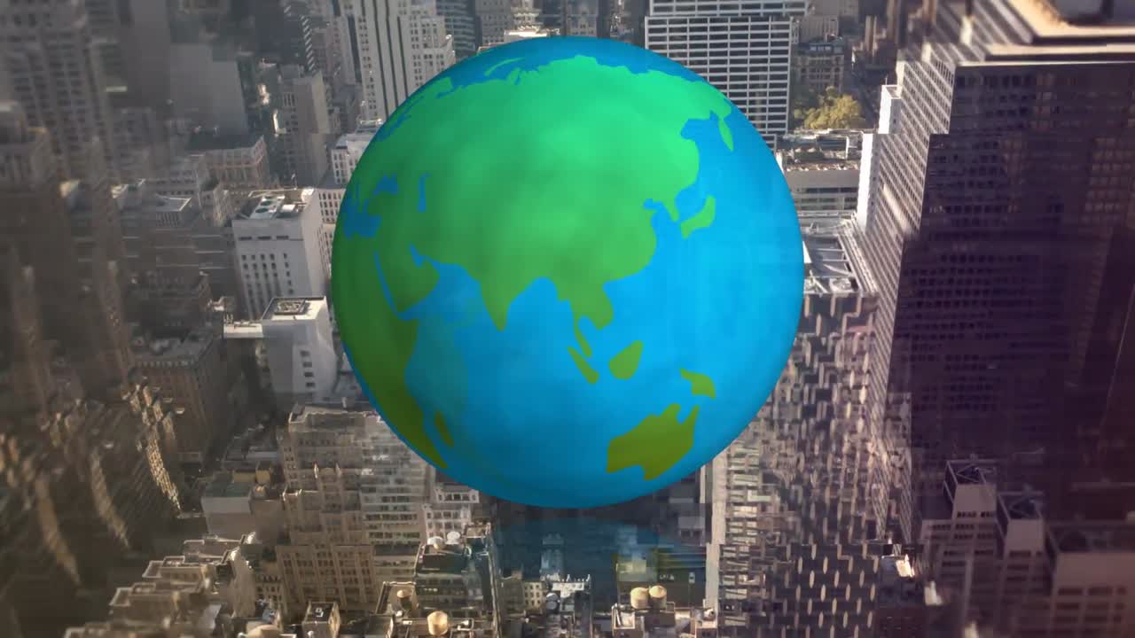 animación del globo sobre el paisaje urbano