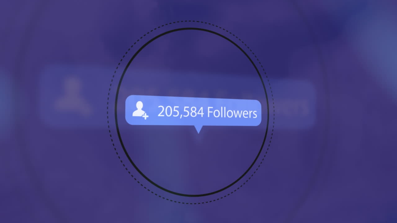 Animation of increasing subscribers over a speech bubble against spots of light on blue background
