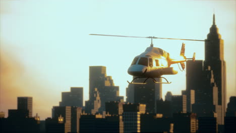 helicóptero de silueta en el fondo de la ciudad