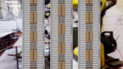 animation of cardboard boxes on conveyor belts in warehouse