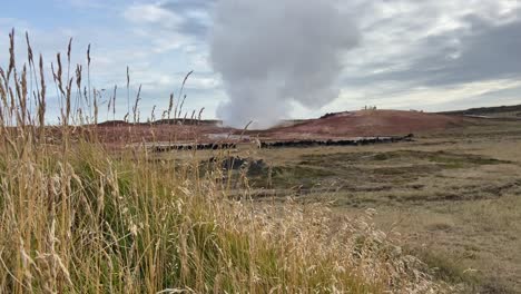 sulphur steam vent in gunnuhver volcanic area in iceland