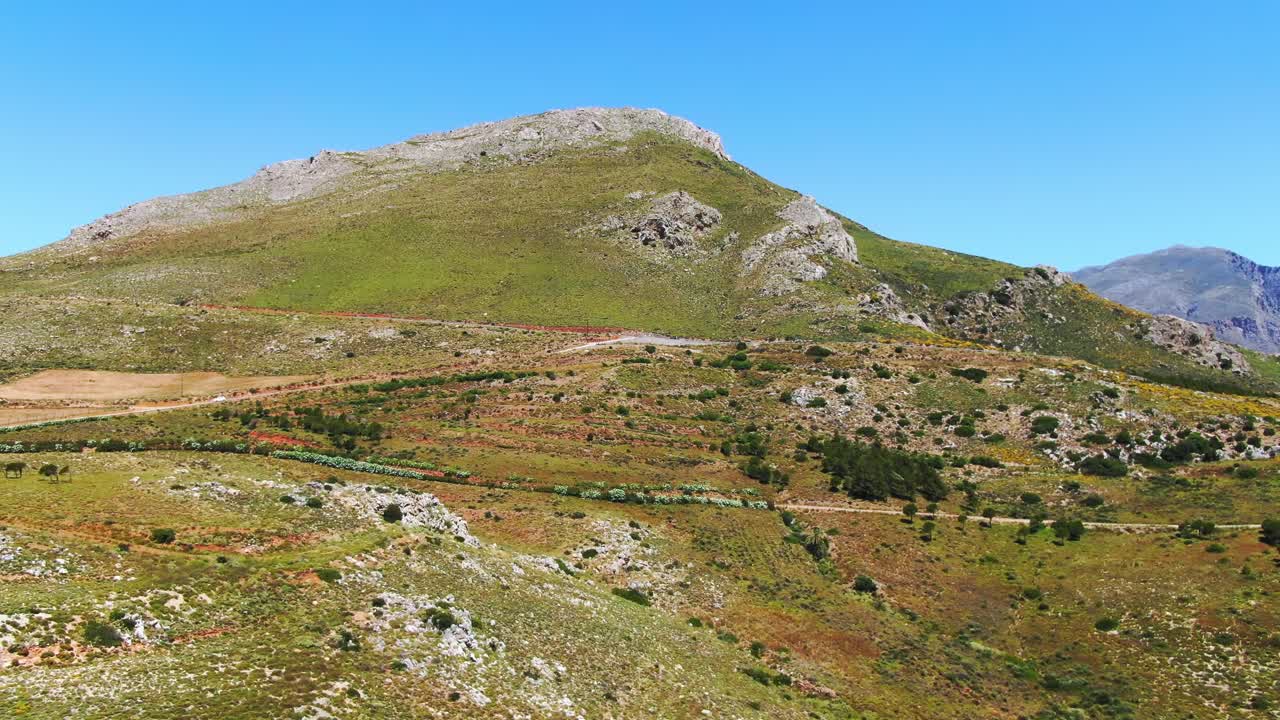 Aerial view meadow mountains landscape in island Crete, Greece