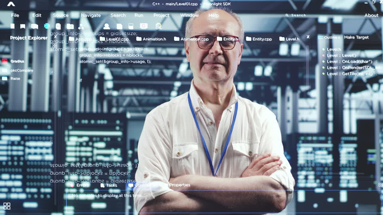 Hologram lines of code in data center