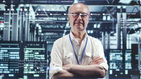 líneas de código holográficas en el centro de datos