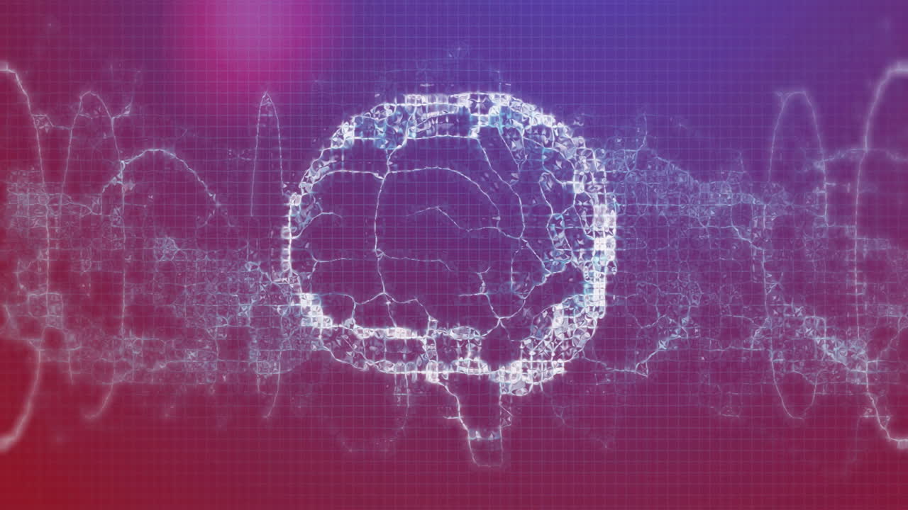 estructura digital del cerebro y animación de la red neuronal sobre fondo de gradiente