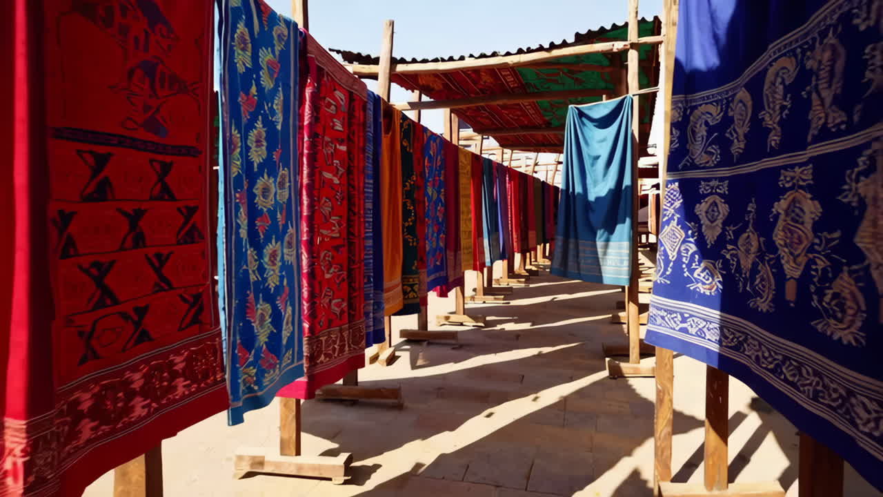 Colorful Textiles Drying Outdoors