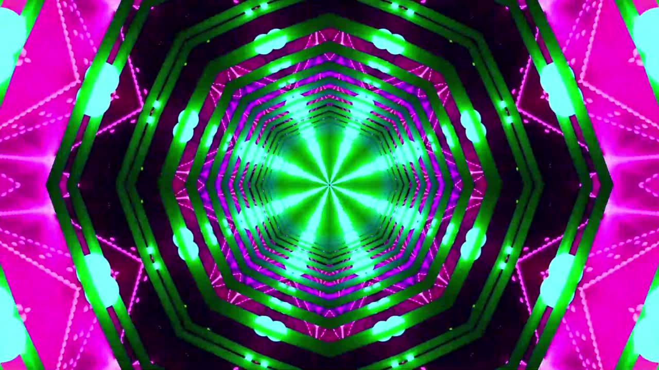 Motivo caleidoscopico astratto dinamico con colori neon vivaci