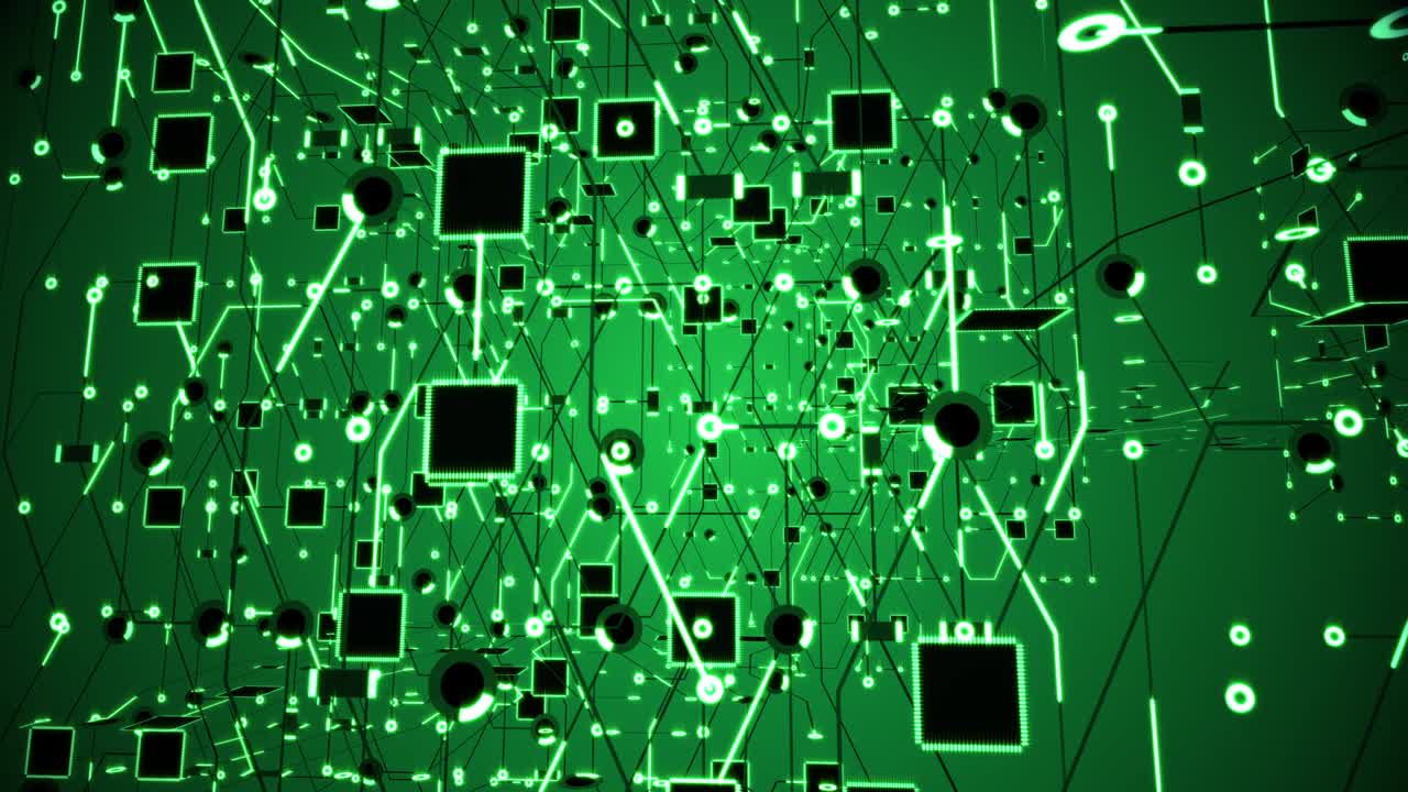 거대한 녹색 회로 그리드 구조 도 루프