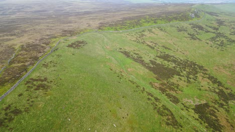 Ein-Blick-Von-Oben-Auf-Einen-Mit-Grünem-Und-Braunem-Gras-Bewachsenen-Hügel