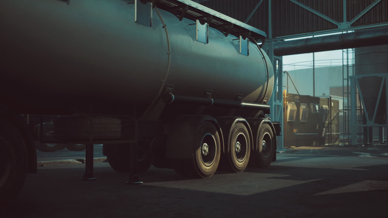 Heavy machinery in a dimly lit warehouse during early morning activities