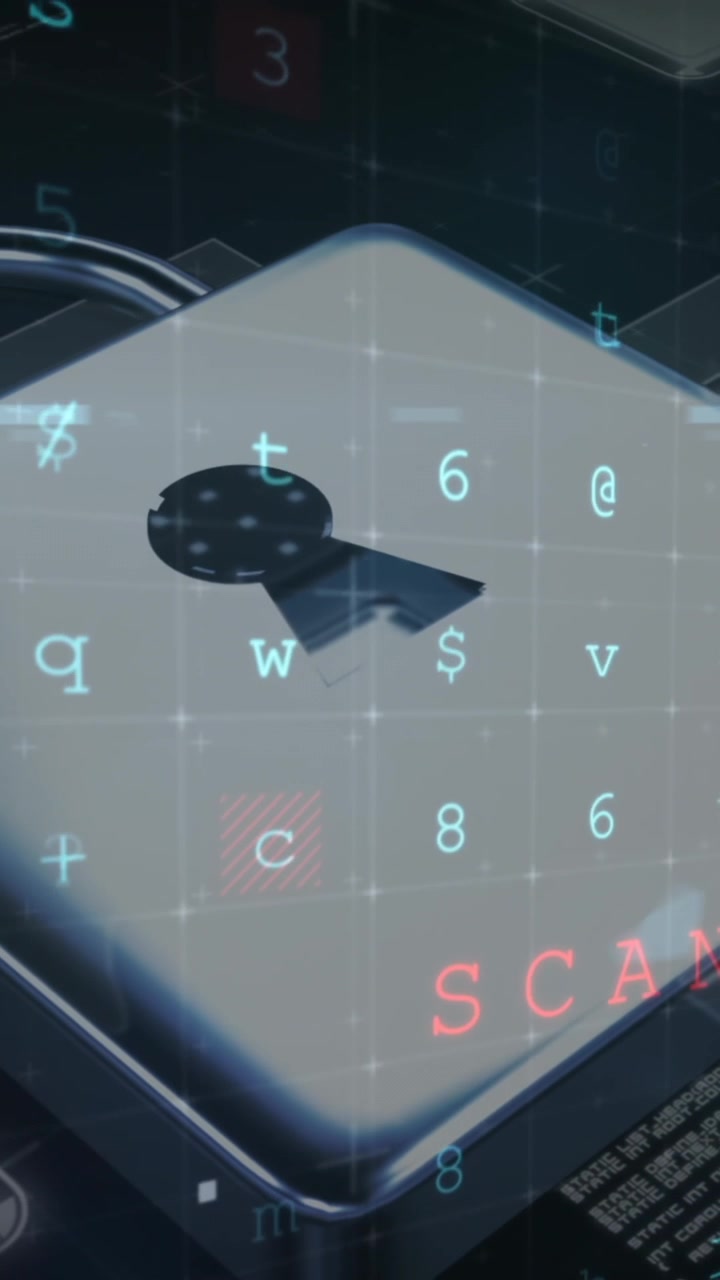 Animation of changing numbers and letters over online security padlock