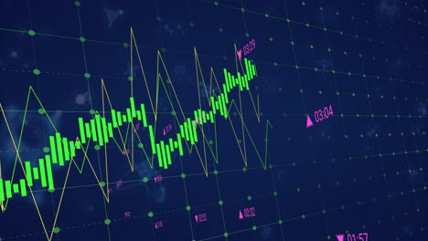 animation of financial data processing over molecules on black background