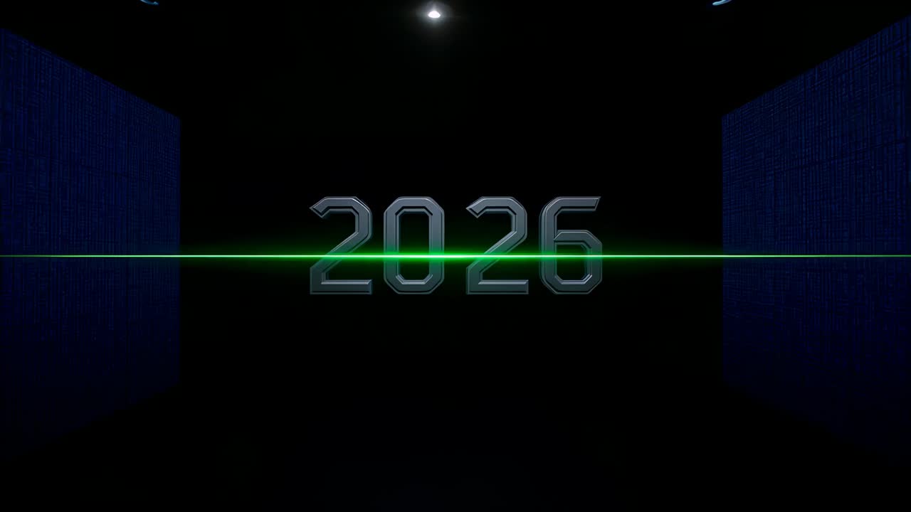 Numeri metallici brillanti del 2026 che reagiscono all'intensificazione del laser verde in studio, con riflesso dei faretti