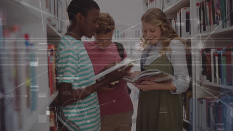 animación de conexiones entre diversos alumnos en la biblioteca de la escuela