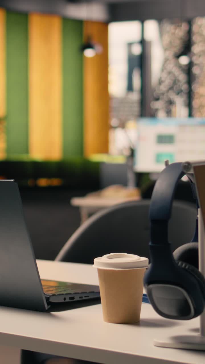 Vertical Video Empty office for business work environment with modern furniture