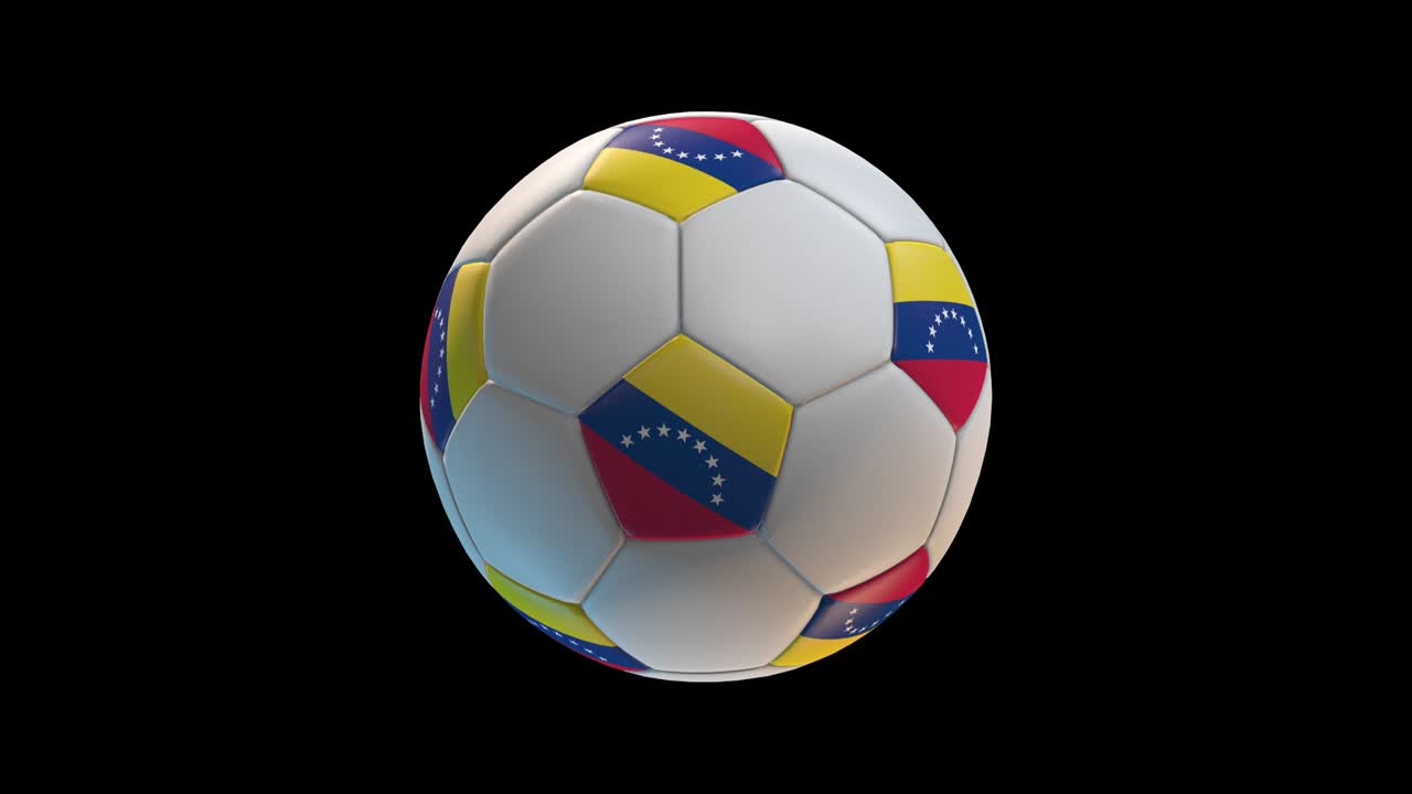 pelota de fútbol con bandera de venezuela, en el fondo negro bucle alfa. renderización 3d