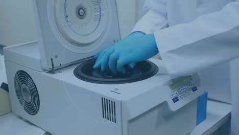 animation of pulsating white circles over scientist in laboratory