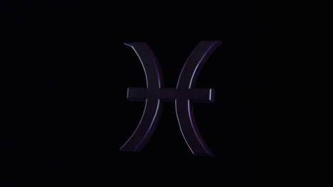 signo del zodiaco peces, signo del elemento agua de color púrpura oscuro moviéndose sobre fondo negro. animación. símbolo astrológico del zodiaco peces fluyendo en la oscuridad, bucle sin costuras