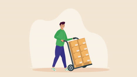 worker with delivery boxes animation