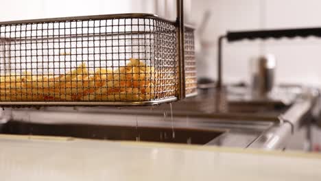 freír patatas fritas en una freidora comercial