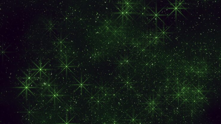 Shimmering bright green stars illuminate dark sky
