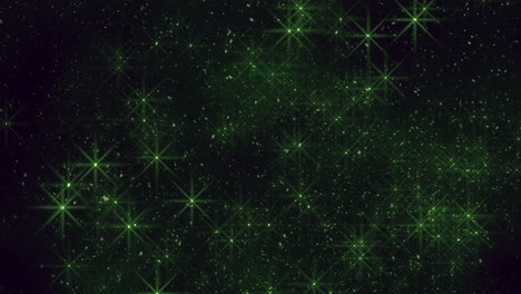 shimmering bright green stars illuminate dark sky