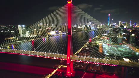 aerial shot of yangpu bridge in north bund shanghai with the iconic skyscrapers in the background