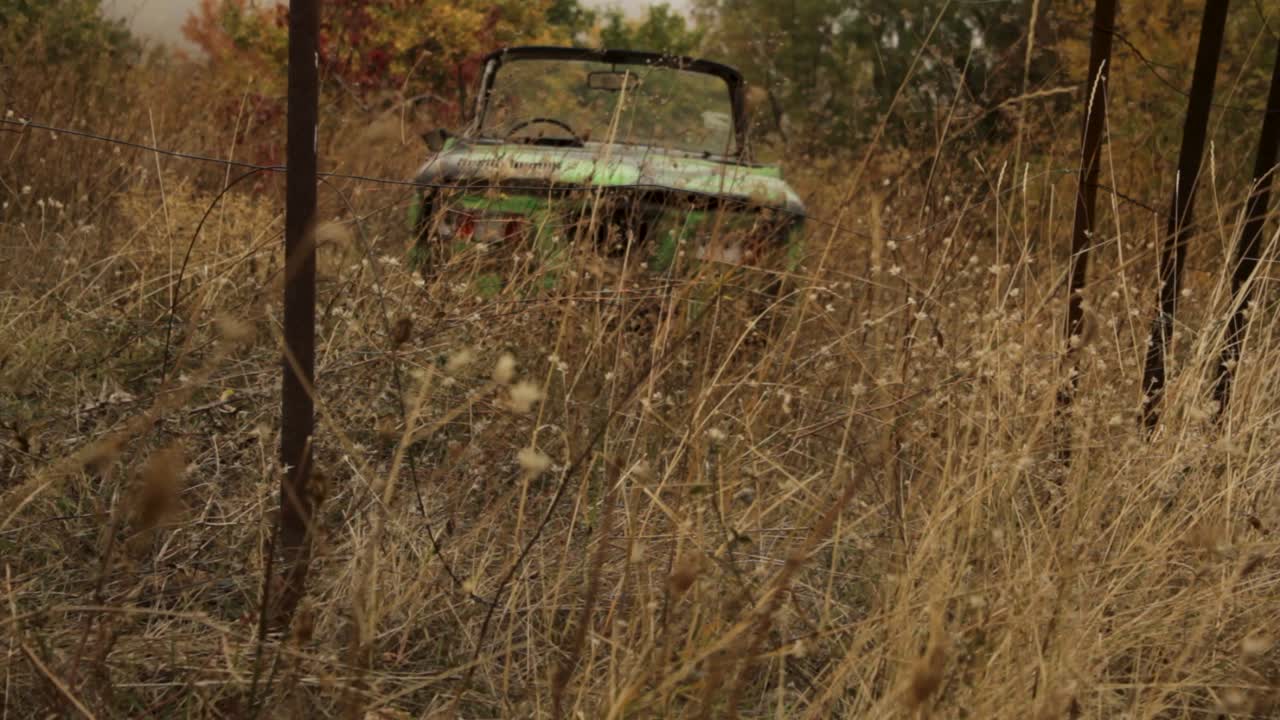 에서 버려진 초록색 차