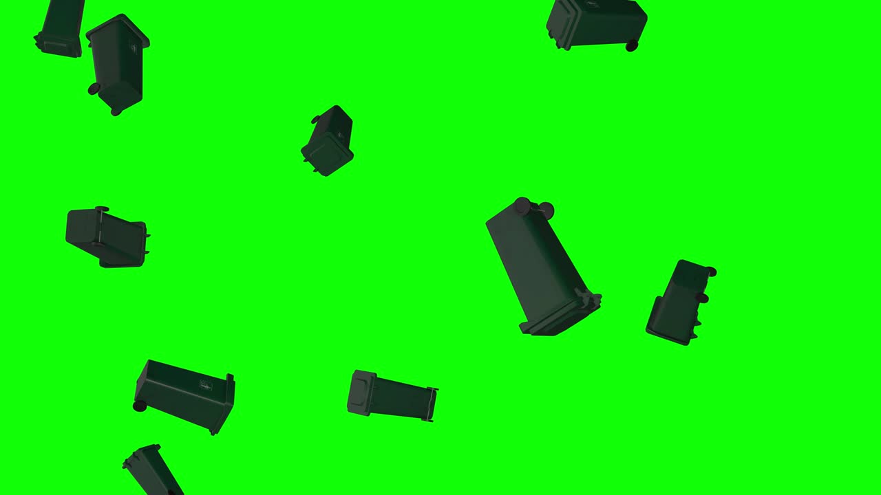 Plastic Trash garbage bin outdoor falling green screen animation 3d