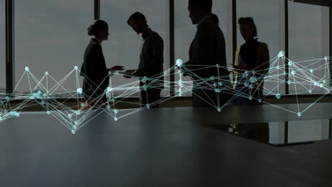 network of connections and data processing animation over business people in office
