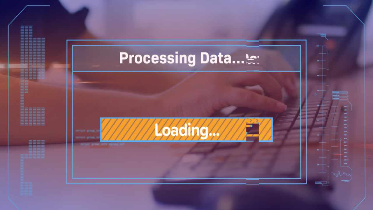 Animation of data processing over businesswoman in office