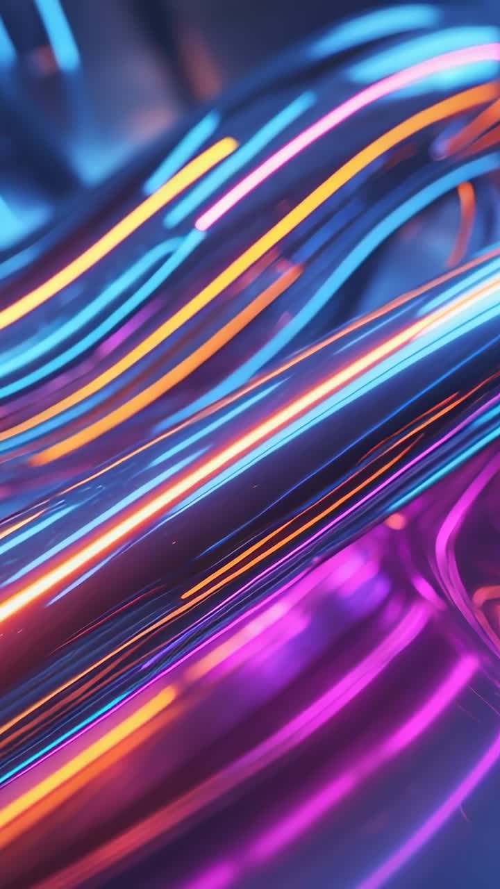 Vertical video: Undulating glowing tubes moving in abstract space, showing cyan orange pink purple