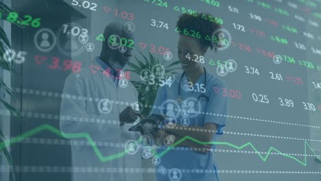 animación del procesamiento de datos financieros sobre diversos médicos