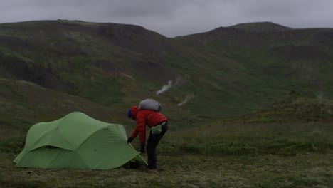 Beautiful-iceland-landscape,-one-person-hiker-walking-in-the-frame,-wide-shot