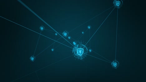 gráfico de movimiento del icono de escudo de seguridad azul y la conexión de red de la esfera terrestre futurista concepto de fondo abstracto cámara zoom out video de bucle sin costuras