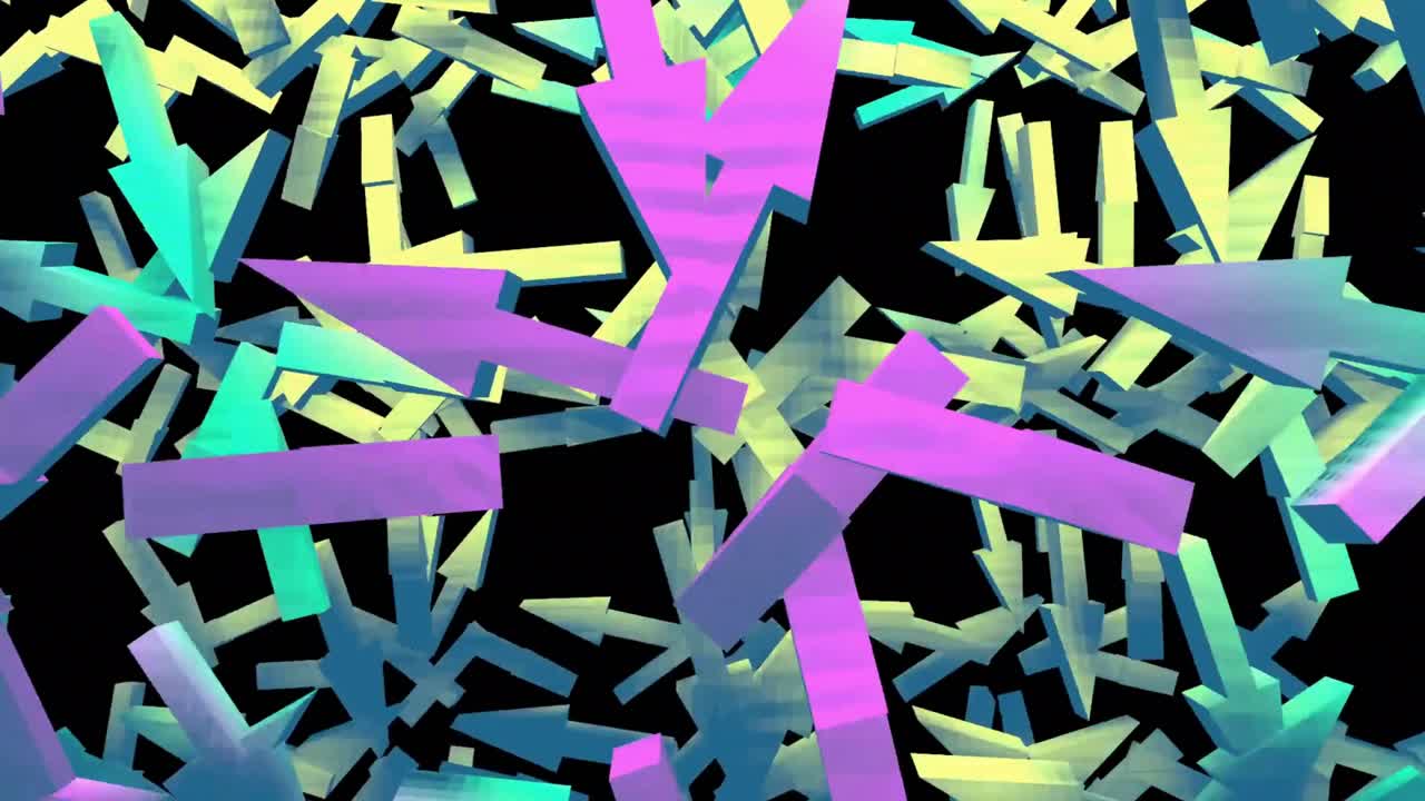 Vibrant Abstract 3D Arrows and Rectangles Moving Chaotically