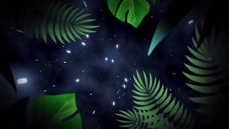 Animation-Eines-Musters-Mit-Exotischen-Blättern-über-Leuchtenden-Flecken