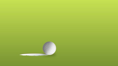 A white golf ball bounces across a green surface, approaches a hole, and drops inside. Clean, minimal graphics with smooth lateral movement and soft shadows