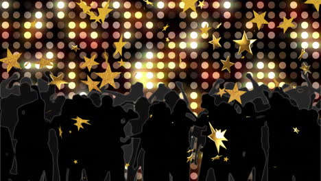 golden stars animation over crowd silhouettes with colorful lights background
