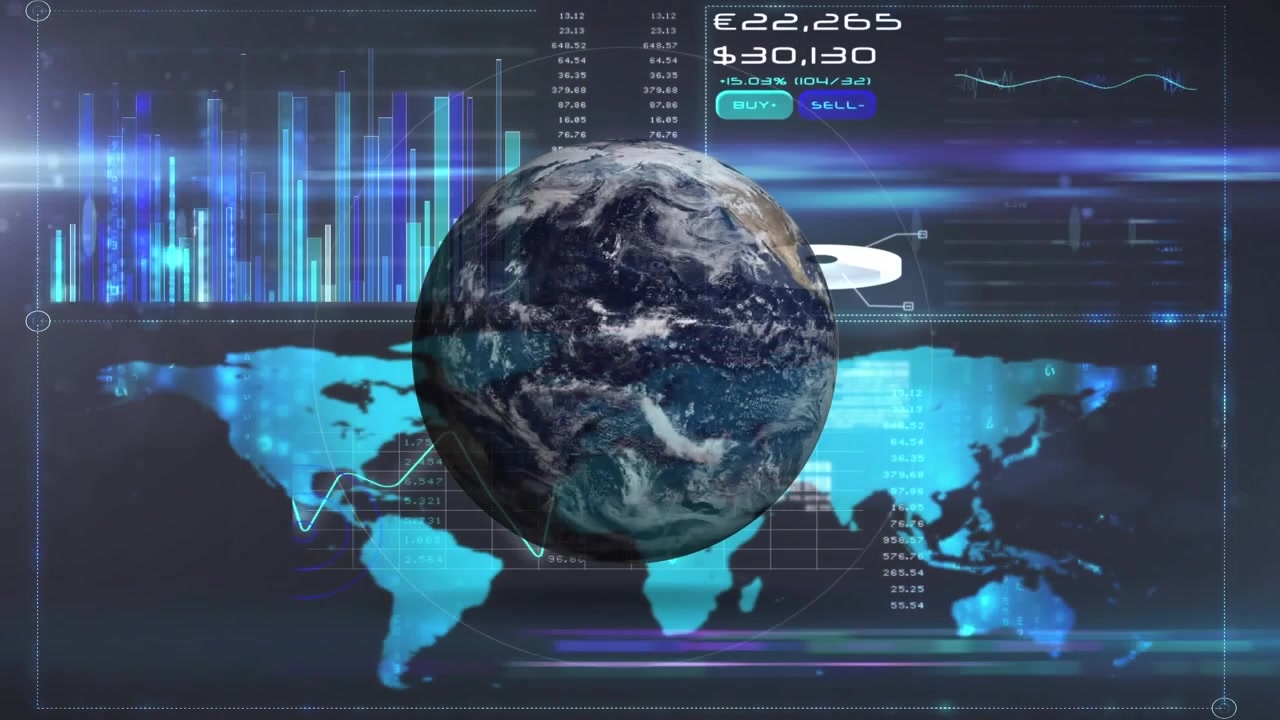 Digital Earth Globe with Financial Data and Stock Market Interface