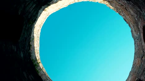 blue sky from inside the round tower