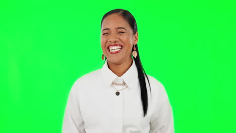 Happy,-funny-and-business-woman-on-green-screen