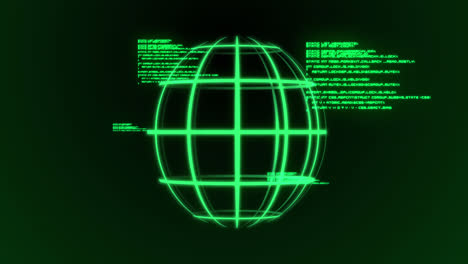 Animation-of-globe-and-data-processing-on-dark-green-background