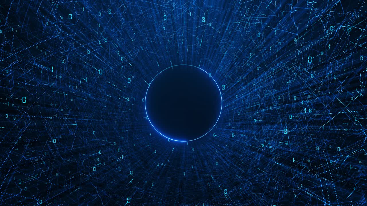 Abstract futuristic animation circular streaming data lines digital network connection cyberspace