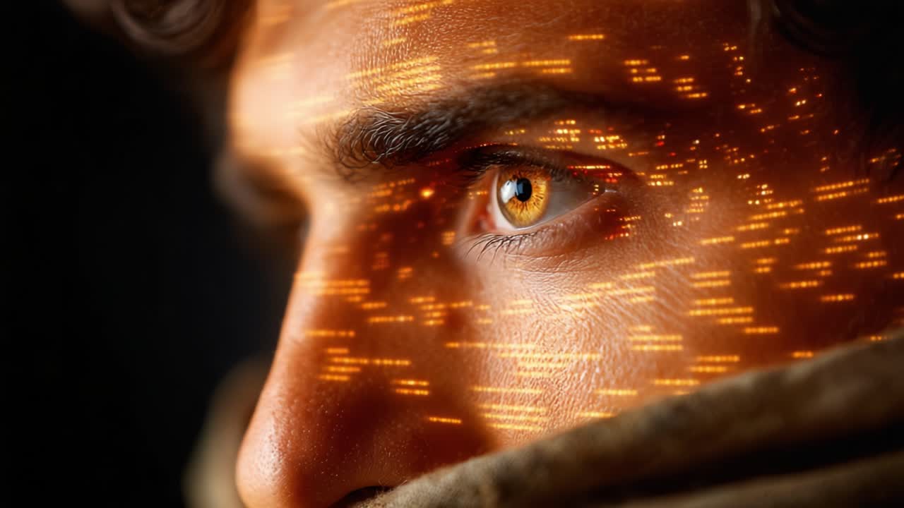 A Captivating Close-Up of a Man's Eye Displaying Intricate Light Patterns, Symbolizing Depth and Awareness Through Unique Texture and Expression