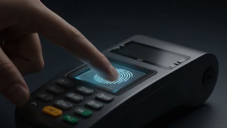 innovative payment technology: a close-up view of a modern card reader with fingerprint recognition for secure transactions